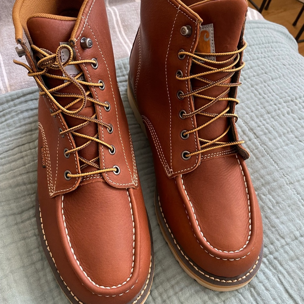 NEW 10.5 WIDE Carhartt Men's 6" Waterproof Moc Toe Casual Wedge Work Boot, Tan - Picture 6 of 13